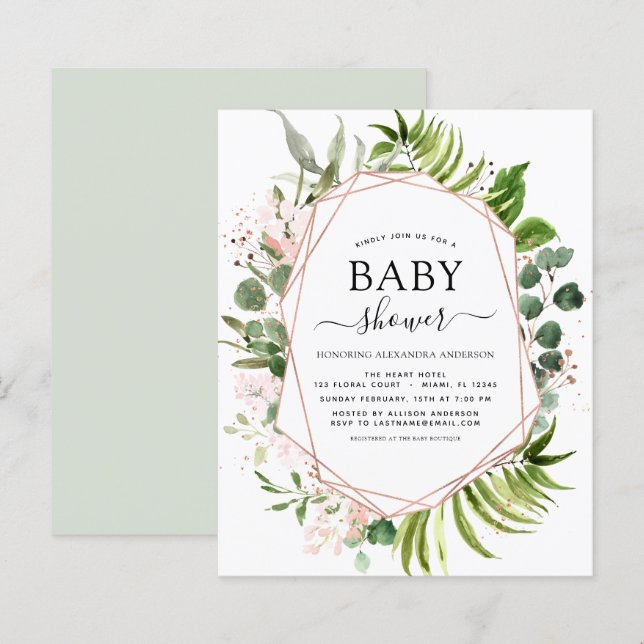 Budget Baby Shower Eucalyptus Botanical Geometric (Fram/baksida)