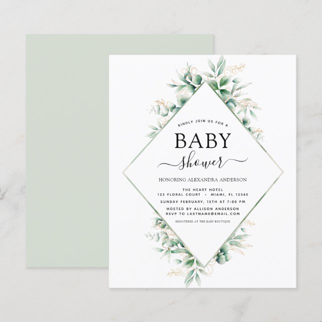 Budget Baby Shower Eucalyptus Botanical Geometric (Fram/baksida)