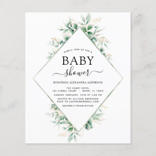 Budget Baby Shower Eucalyptus Botanical Geometric Flygblad