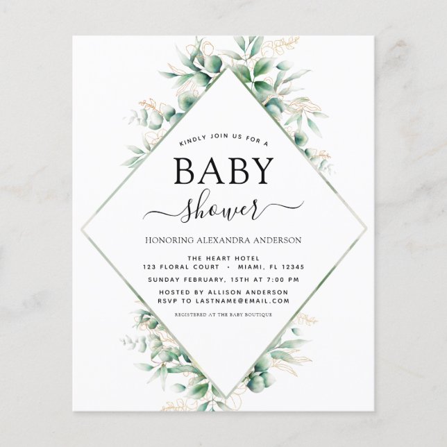 Budget Baby Shower Eucalyptus Botanisk Geometrisk (Framsida)