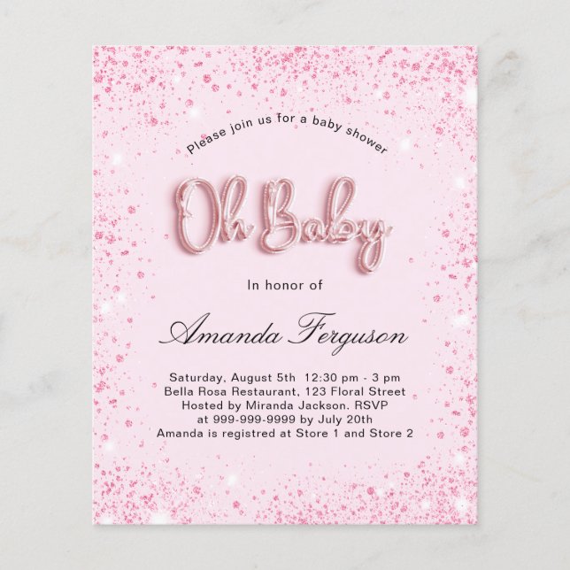Budget Baby Shower flicka  rosa glitter (Framsida)