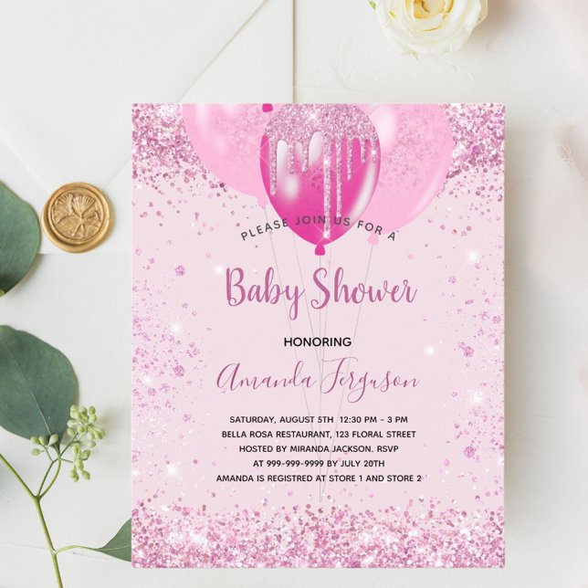 Budget Baby Shower Girl rosa glitter inbjudan (Skapare uppladdad)