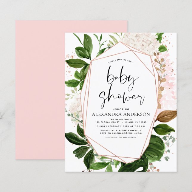 Budget Baby Shower Greenery Botanical Geometric (Fram/baksida)