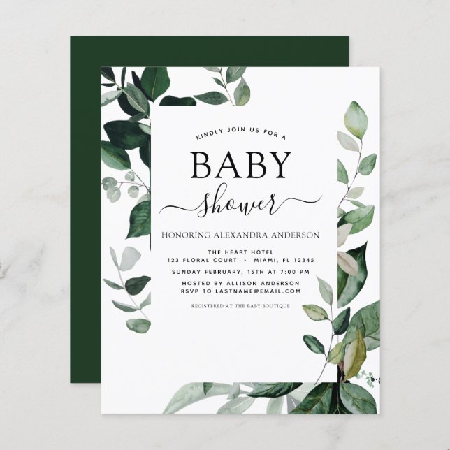 Budget Baby Shower Greenery Botaniy (Fram/baksida)