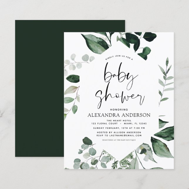 Budget Baby Shower Greenery Botaniy (Fram/baksida)