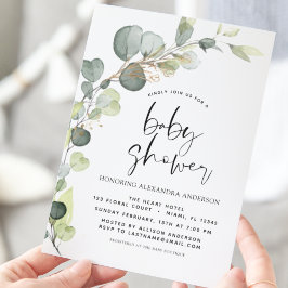 Budget Baby Shower Greenery Eucalyptus Inbjudninga Flygblad