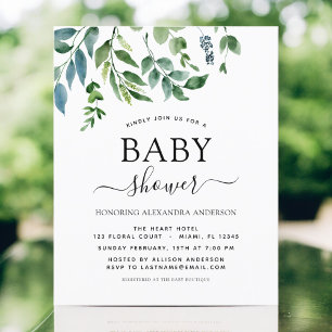 Budget Baby Shower Grey Botanical-inbjudan