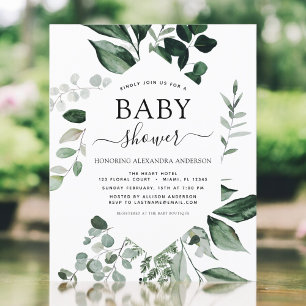 Budget Baby Shower Grey Botanical-inbjudan