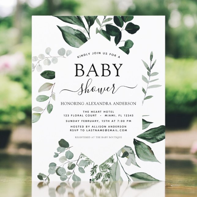 Budget Baby Shower Grey Botanical-inbjudan (Skapare uppladdad)