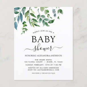 Budget Baby Shower Grey Botanical-inbjudan Flygblad