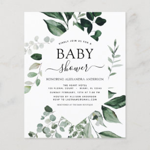 Budget Baby Shower Grey Botanical-inbjudan Flygblad