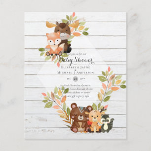 BUDGET BABY SHOWER INVITATIONS - Woodland Animals Flygblad