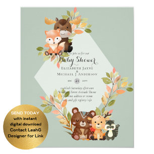 BUDGET BABY SHOWER INVITATIONS - Woodland Animals Flygblad
