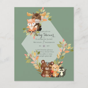 BUDGET BABY SHOWER INVITATIONS - Woodland Animals Flygblad