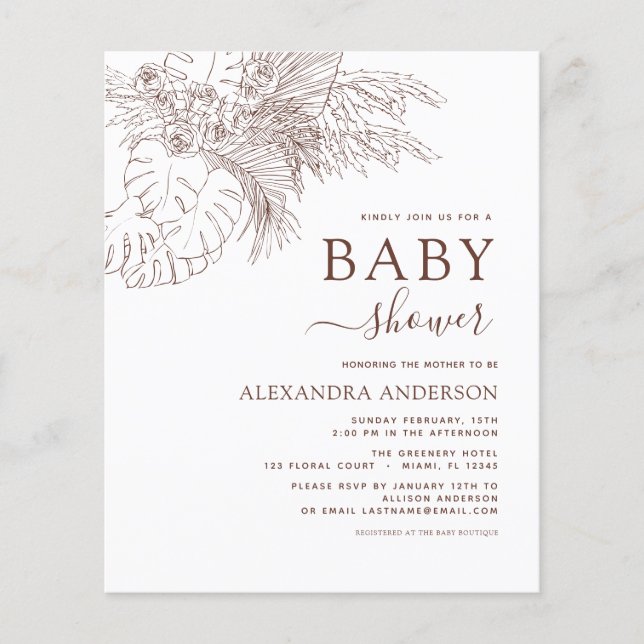 Budget Baby Shower Minimalist Pampas Grass Boho F Flygblad (Framsidan)