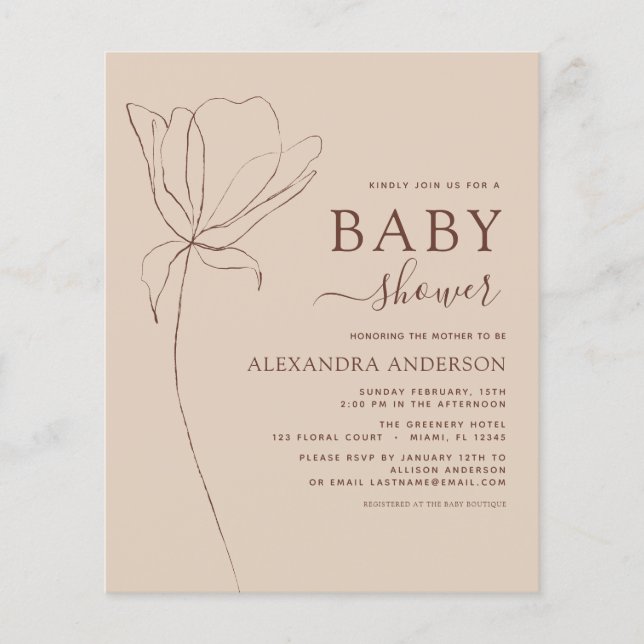 Budget Baby Shower Minimalistisk Botanisk Blommig (Framsida)