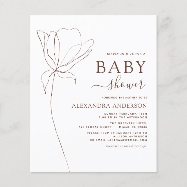 Budget Baby Shower Minimalistisk Botanisk Blommig (Framsida)