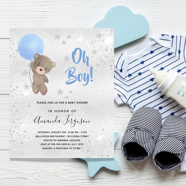 Budget Baby Shower nalle blue silver (Skapare uppladdad)