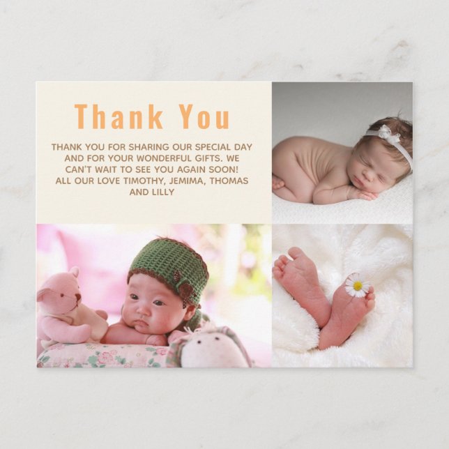 BUDGET Baby Shower PHOTO Collage Tack Vykort (Framsida)