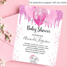 Budget Baby Shower rosa elephant-flickinbjudan
