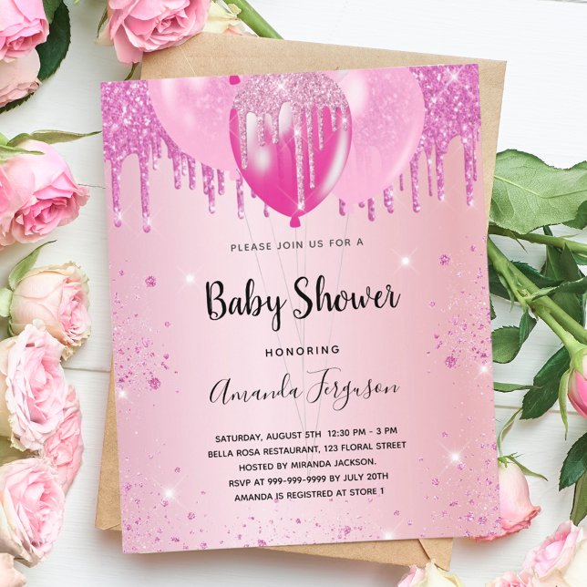 Budget Baby Shower-rosa glitter-ballonger (Skapare uppladdad)