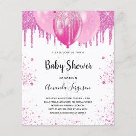 Budget Baby Shower rosa glitter Flickinbjudan