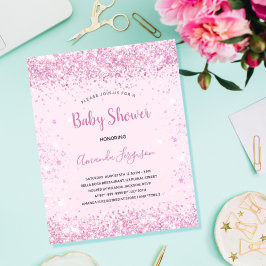 Budget Baby Shower rosa glitter Flickinbjudan