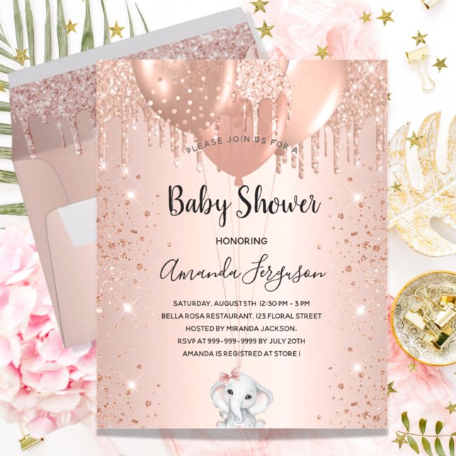 Budget Baby Shower rosa guld glitter elefant flick (Skapare uppladdad)