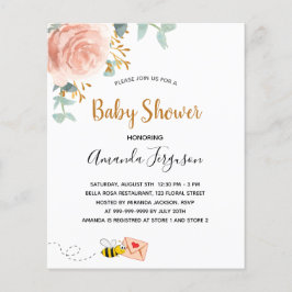 Budget Baby Shower rosa humla blommigt Greenery