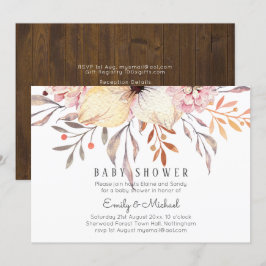BUDGET Baby Shower Rosa Peach Blommigt Inbjudningar