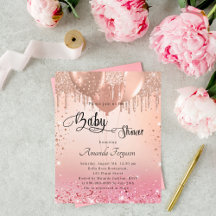 Budget Baby Shower rosa ros guld inbjudan