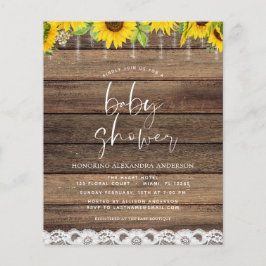 Budget Baby Shower Rustic Solros-inbjudan Flygblad