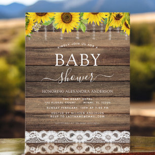 Budget Baby Shower Rustic Sunflower-inbjudan