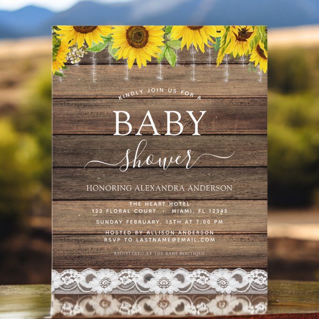 Budget Baby Shower Rustic Sunflower-inbjudan (Skapare uppladdad)