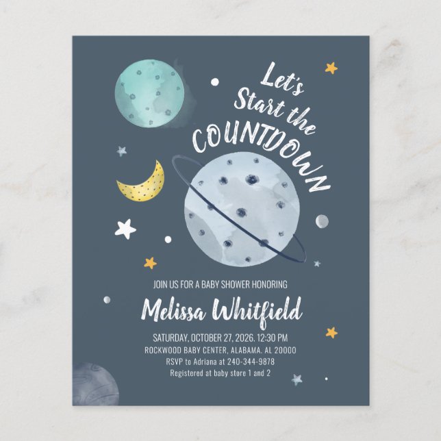 Budget Baby Shower Rymd Utomjording Invitation (Framsida)