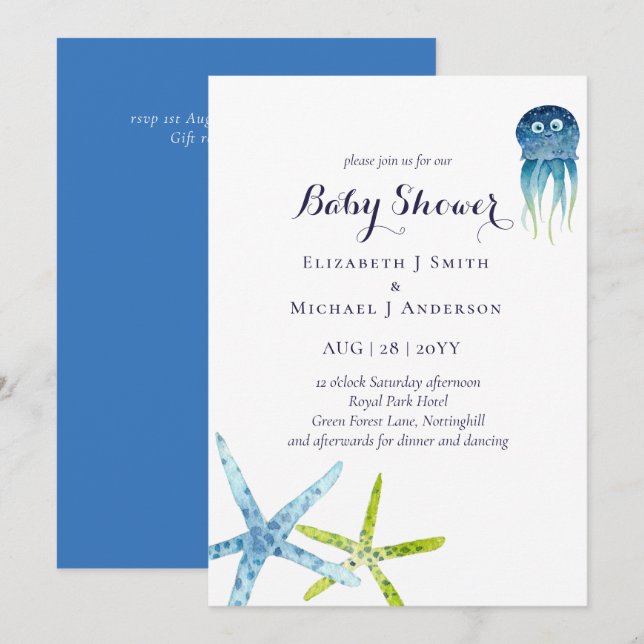 BUDGET Baby Shower Sea Life Octopus Starfish (Fram/baksida)