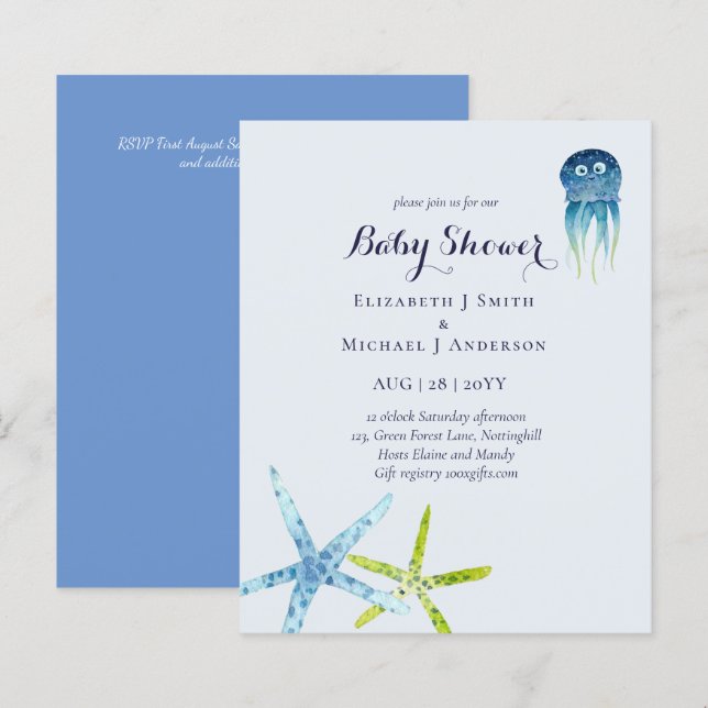 BUDGET Baby Shower Sea Life Octopus Starfish (Fram/baksida)