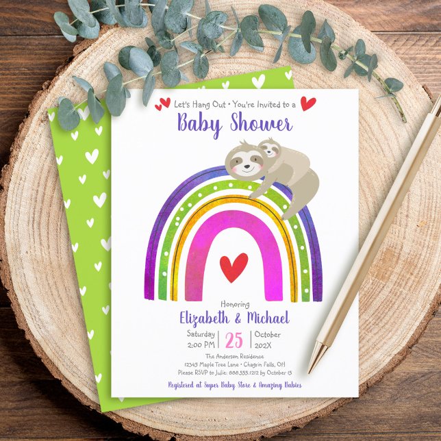 Budget Baby Shower Sloth Rainbow Modern Inbjudan (Skapare uppladdad)