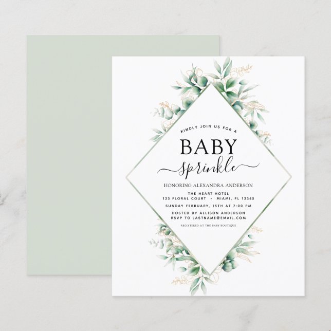 Budget Baby Shower Strödda Eukalyptus Geometrisk (Fram/baksida)