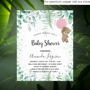 Budget Baby Shower teddy eucalyptus-inbjudan