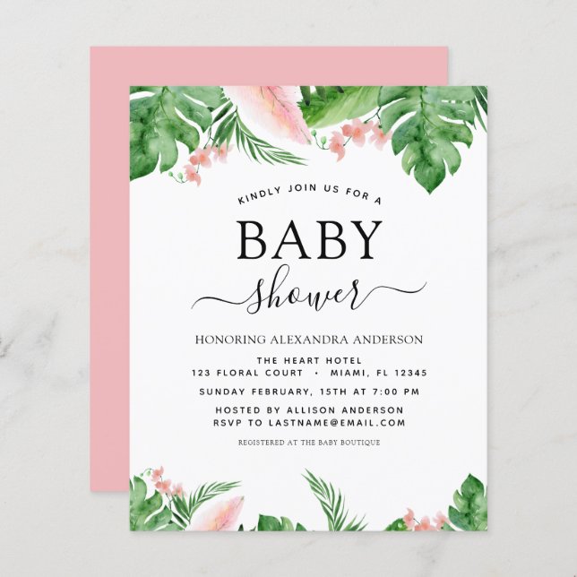 Budget Baby Shower Tropical Handflatan Blommigt Wa (Fram/baksida)