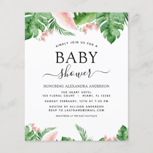 Budget Baby Shower Tropisk Palm Blommig Vattenfärg Flygblad