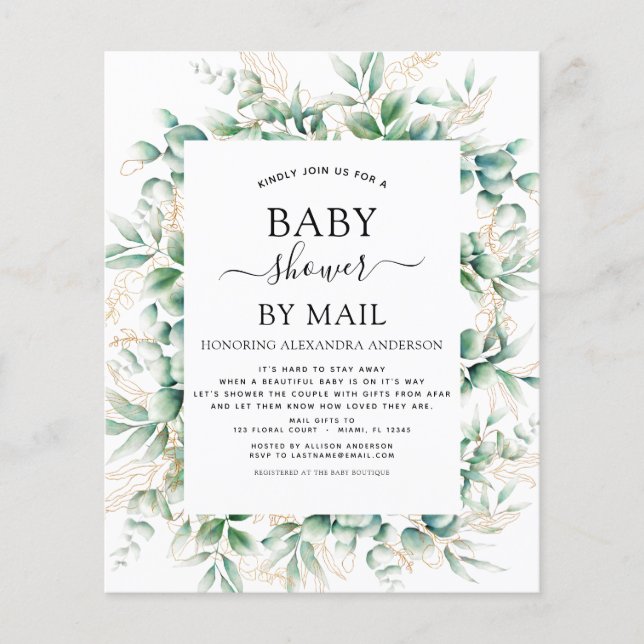 Budget Baby Shower via Mail Eucalyptus Geometrisk Flygblad (Framsidan)