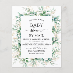 Budget Baby Shower via Mail Eucalyptus Geometrisk Flygblad