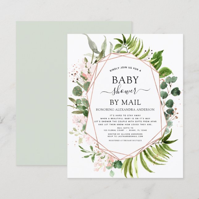 Budget Baby Shower via post med grönska Eukalyptus (Fram/baksida)