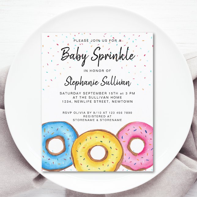 Budget Baby Sprinkle Donuts Baby Shower-inbjudan (Skapare uppladdad)