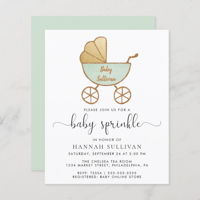 Budget Baby Sprinkle Mint Körstol Invitation (Fram/baksida)