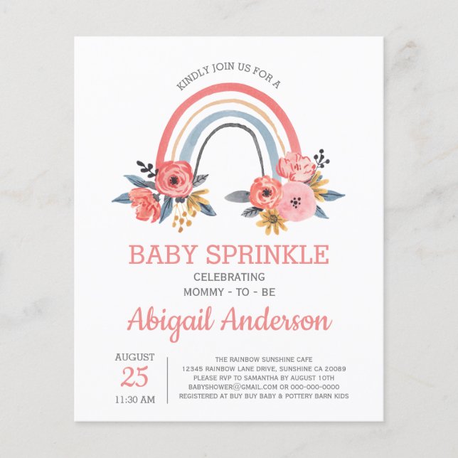 Budget Baby Sprinkle Regnbåge Blommig Inbjudan (Framsida)