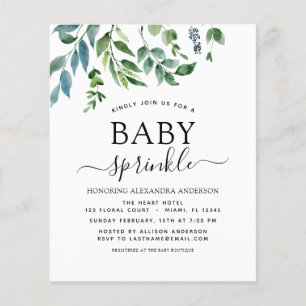 Budget Baby Sprinkle Shower Greenery Botanical Fly Flygblad