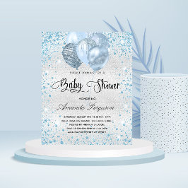 Budget babydusch silver blå glitter